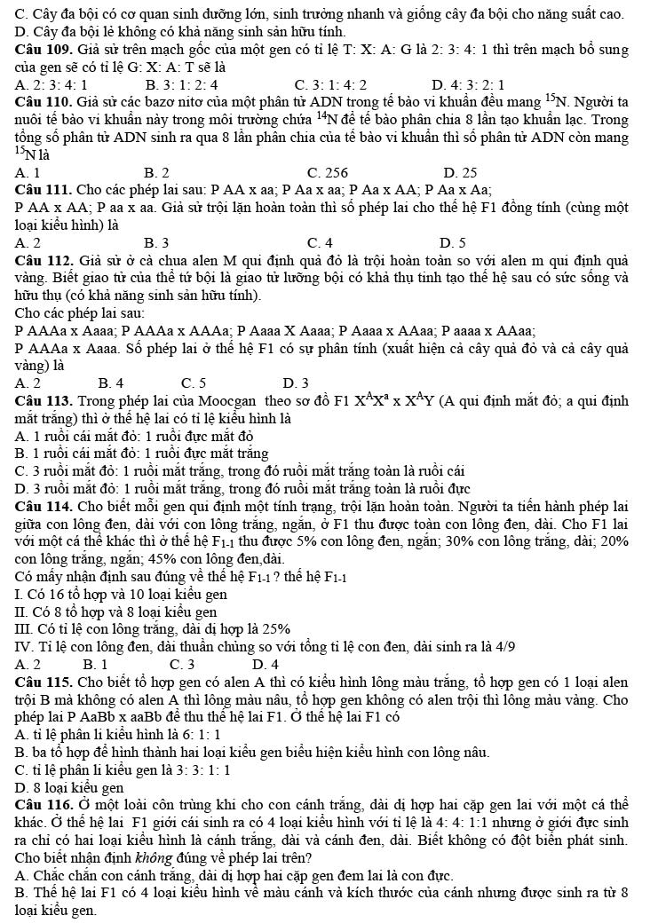 Đề thi thử tốt nghiệp THPT môn Sinh 2021 lần 1 Chuyên Nguyễn Trãi ảnh 4