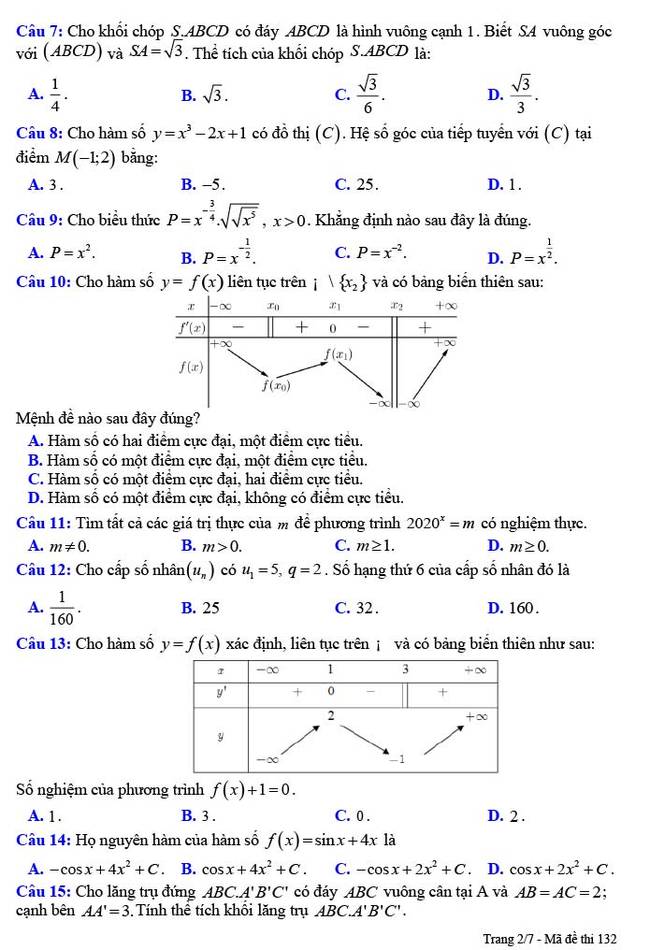 Đề thi thử tốt nghiệp THPT môn Toán lần 1 2021 Chuyên Nguyễn Trãi ảnh 2