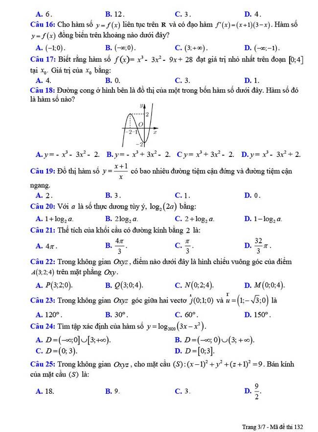 Đề thi thử tốt nghiệp THPT môn Toán lần 1 2021 Chuyên Nguyễn Trãi ảnh 3
