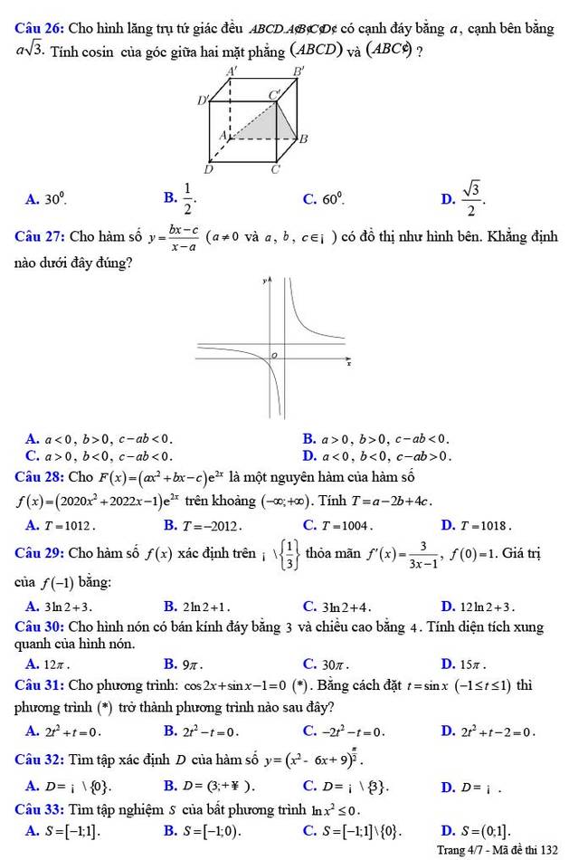 Đề thi thử tốt nghiệp THPT môn Toán lần 1 2021 Chuyên Nguyễn Trãi ảnh 4