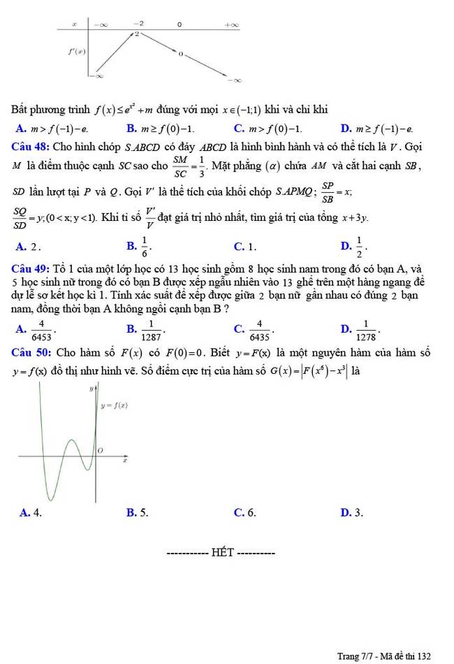 Đề thi thử tốt nghiệp THPT môn Toán lần 1 2021 Chuyên Nguyễn Trãi ảnh 7