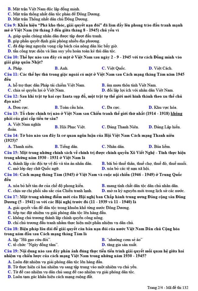 Đề thi thử tốt nghiệp môn Sử 2021 lần 1 của chuyên Nguyễn Trãi ảnh 2
