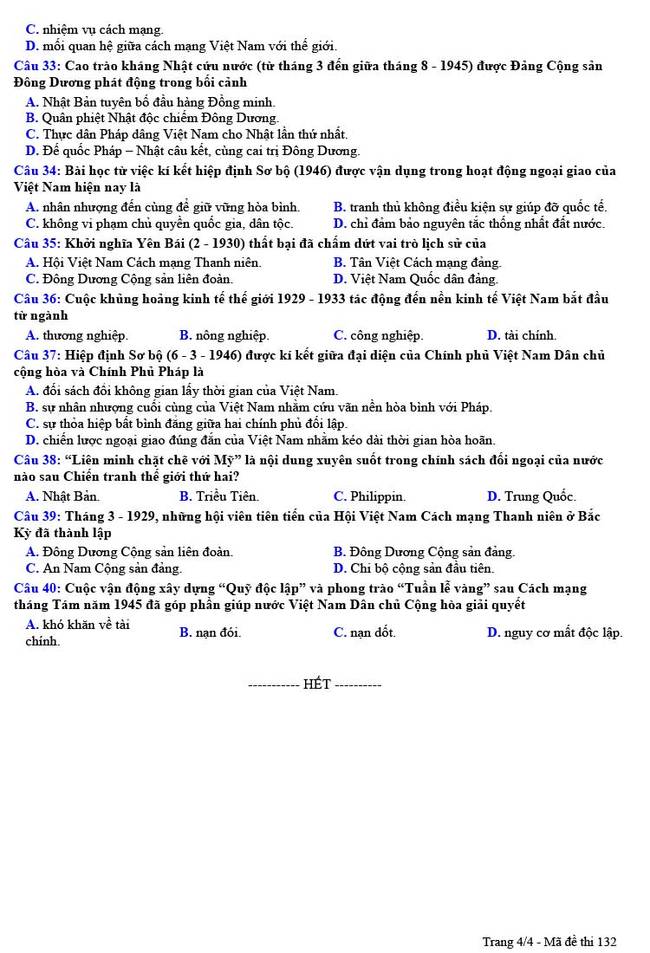 Đề thi thử tốt nghiệp môn Sử 2021 lần 1 của chuyên Nguyễn Trãi ảnh 4