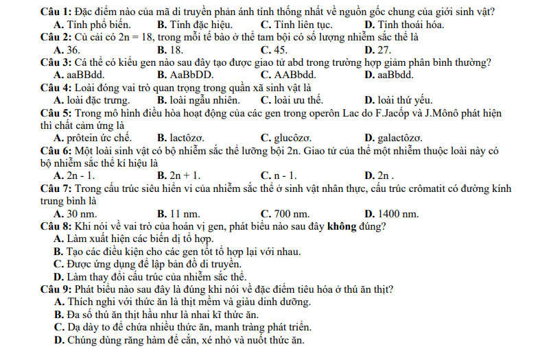 Đề thi thử tốt nghiệp THPT môn Sinh 2021 lần 2 trường Quảng Xương 1 trang 1