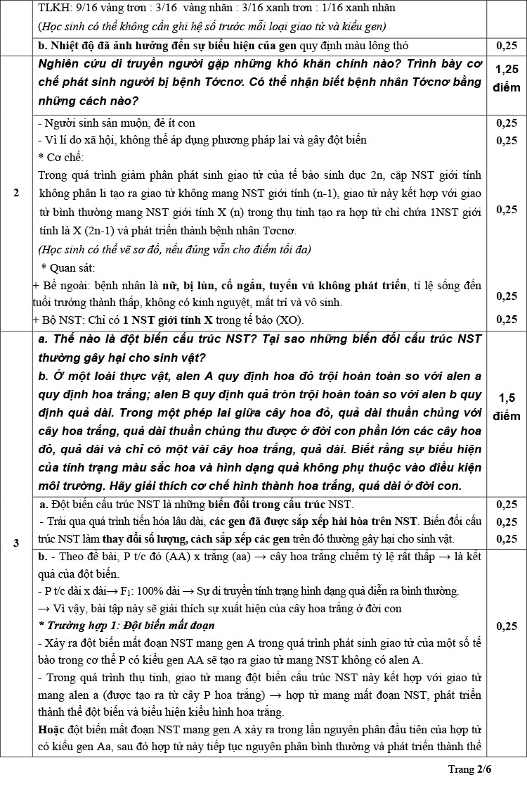 Đáp án đề thi vào lớp 10 chuyên Sinh Lê Hồng Phong 2020 trang 2