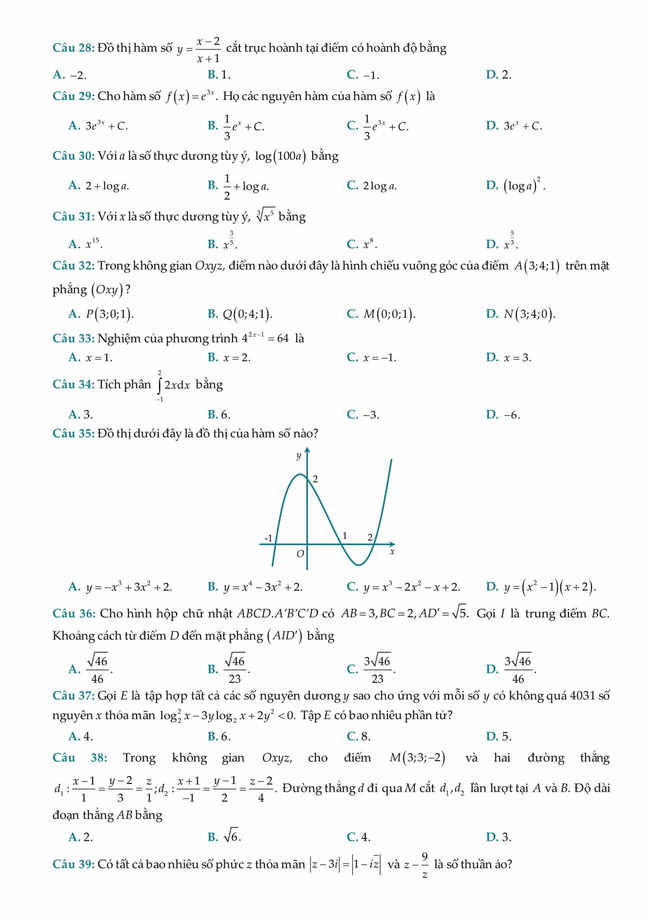 Đề KSCL lớp 12 môn toán 2021 của Sở GD&ĐT Thanh Hoá trang 4