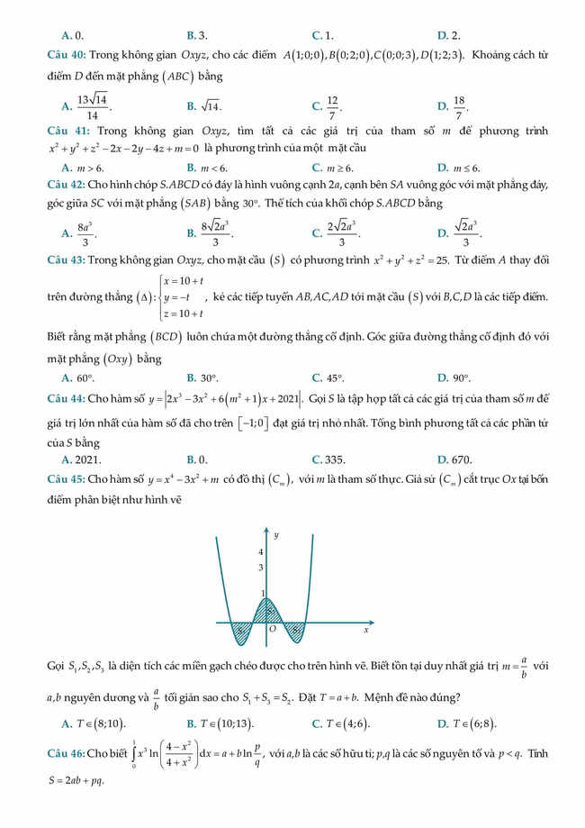 Đề KSCL lớp 12 môn toán 2021 của Sở GD&ĐT Thanh Hoá trang 5