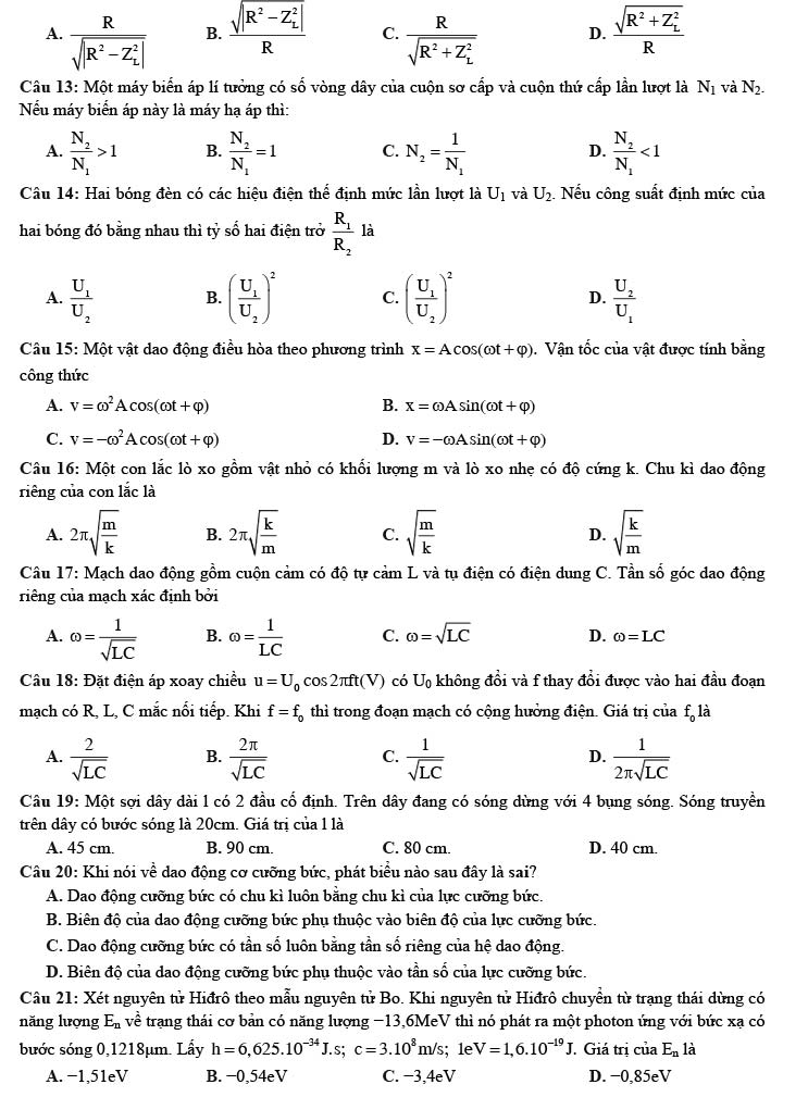 Đề thi thử THPT Quốc gia 2021 môn Lý Chuyên Lam Sơn lần 2 (có đáp án) trang 2