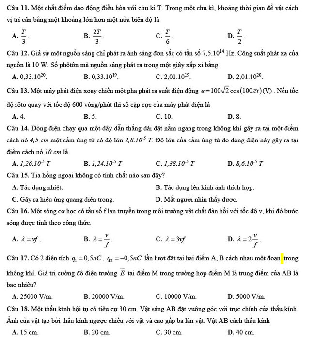 Đề thi thử THPT Quốc gia 2021 môn Lý có đáp án mẫu số 1 ảnh 1