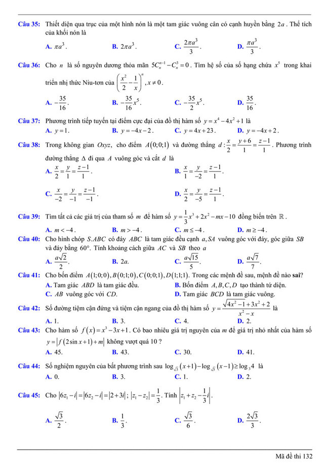 Đề thi thử THPT Quốc gia 2021 môn toán trường chuyên Bắc Giang tháng 4 trang 5