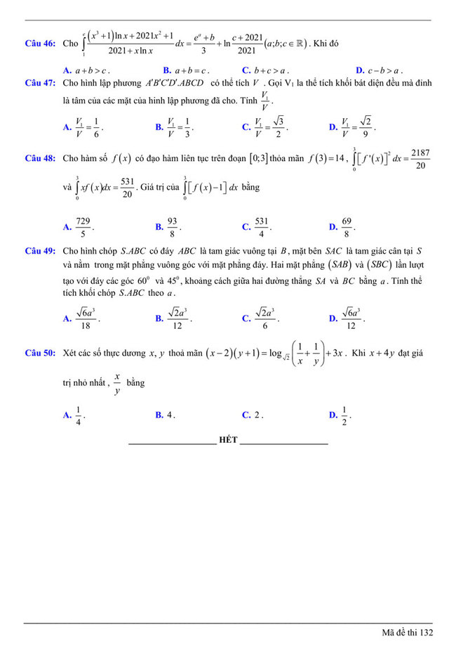 Đề thi thử THPT Quốc gia 2021 môn toán trường chuyên Bắc Giang tháng 4 trang 6
