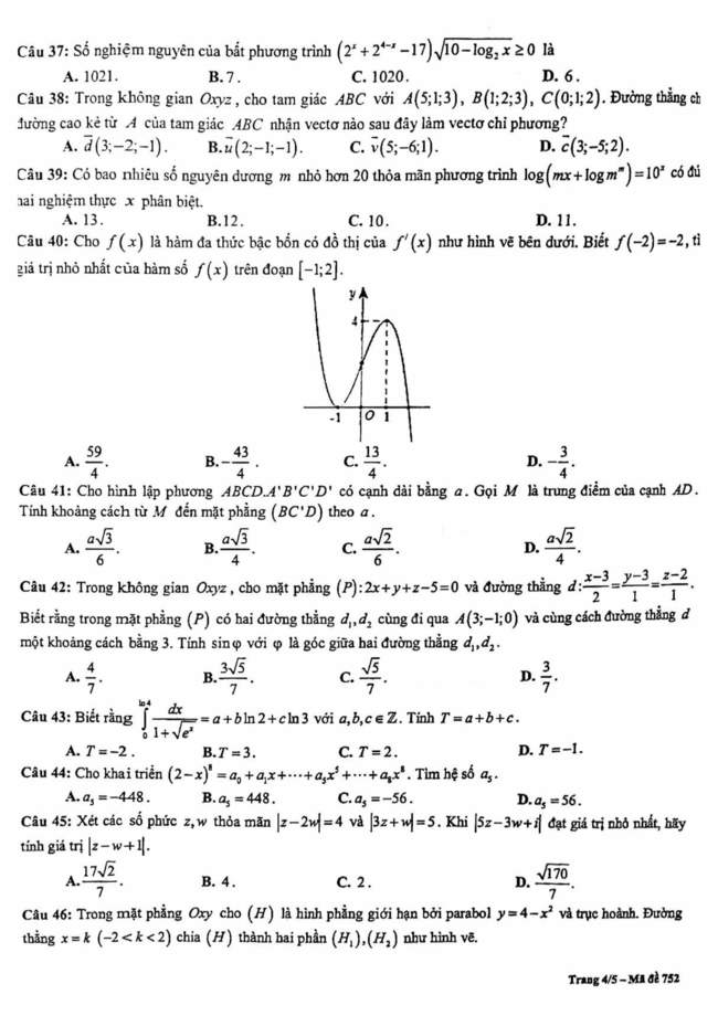 Đề thi thử THPT quốc gia 2021 môn Toán trường Lê Hồng Phong, Nam Định trang 4