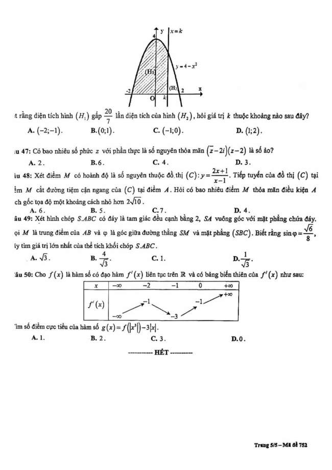 Đề thi thử THPT quốc gia 2021 môn Toán trường Lê Hồng Phong, Nam Định trang 5