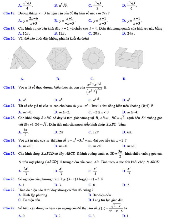 Đề thi thử THPT Quốc gia 2021 môn Toán lần 1 tỉnh Nghệ An ảnh 3