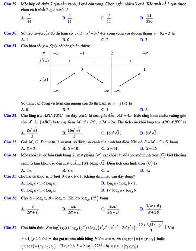 Đề thi thử THPT Quốc gia 2021 môn Toán lần 1 tỉnh Nghệ An ảnh 4