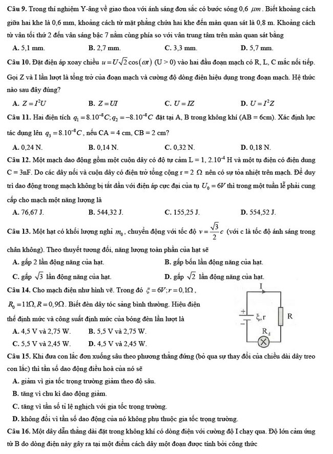 Đề thi thử tốt nghiệp thpt 2021 môn lý có đáp án mẫu số 3 ảnh 1