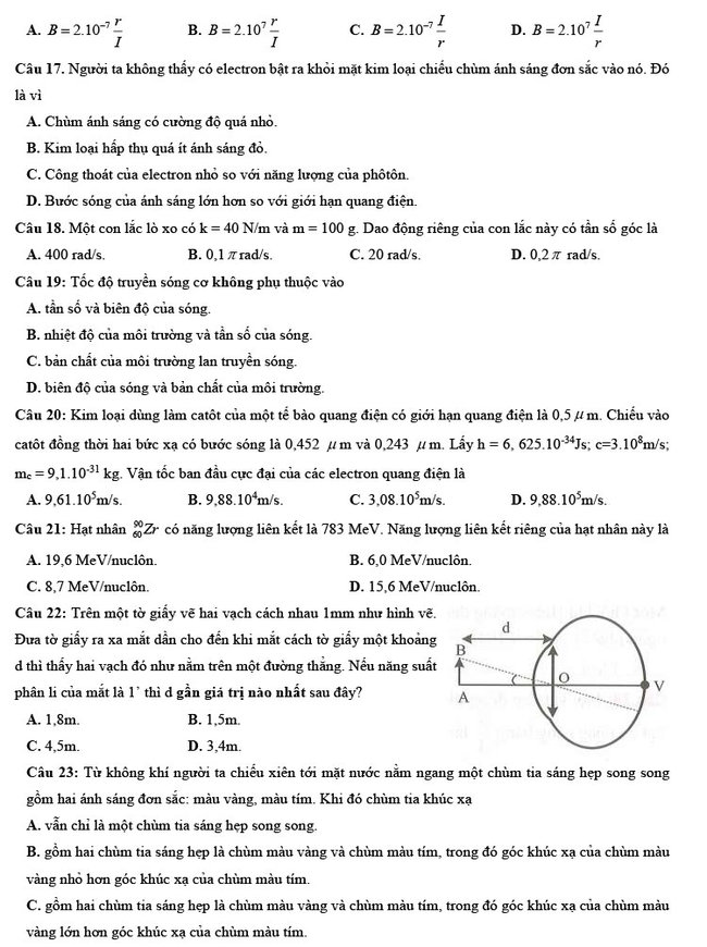 Đề thi thử tốt nghiệp thpt 2021 môn lý có đáp án mẫu số 3 ảnh 2
