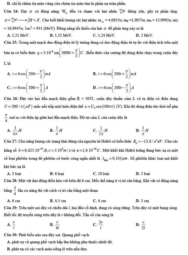 Đề thi thử tốt nghiệp thpt 2021 môn lý có đáp án mẫu số 3 ảnh 3