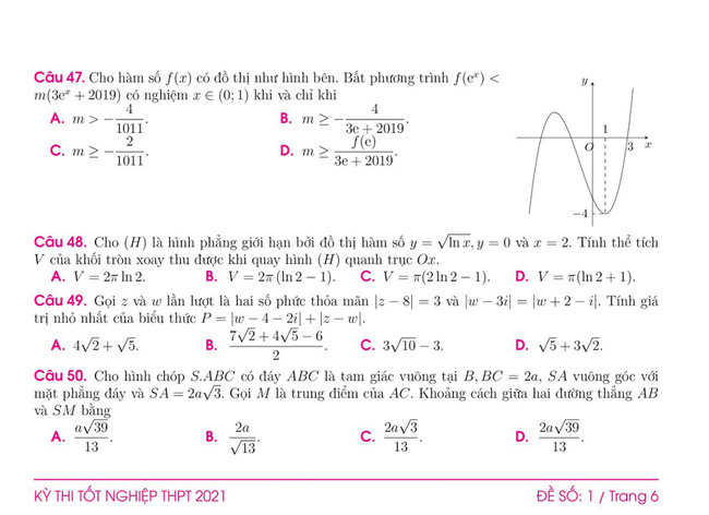 Đề thi thử môn toán THPT quốc gia 2021 của thầy Lê Quang Xe - đề số 1 trang 6