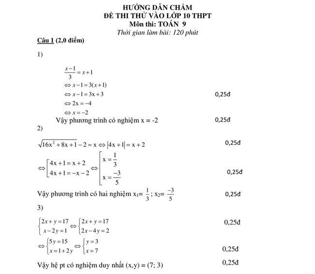 Đáp án đề thi thử vào 10 môn toán 2021 trường THCS An Lưu trang 1