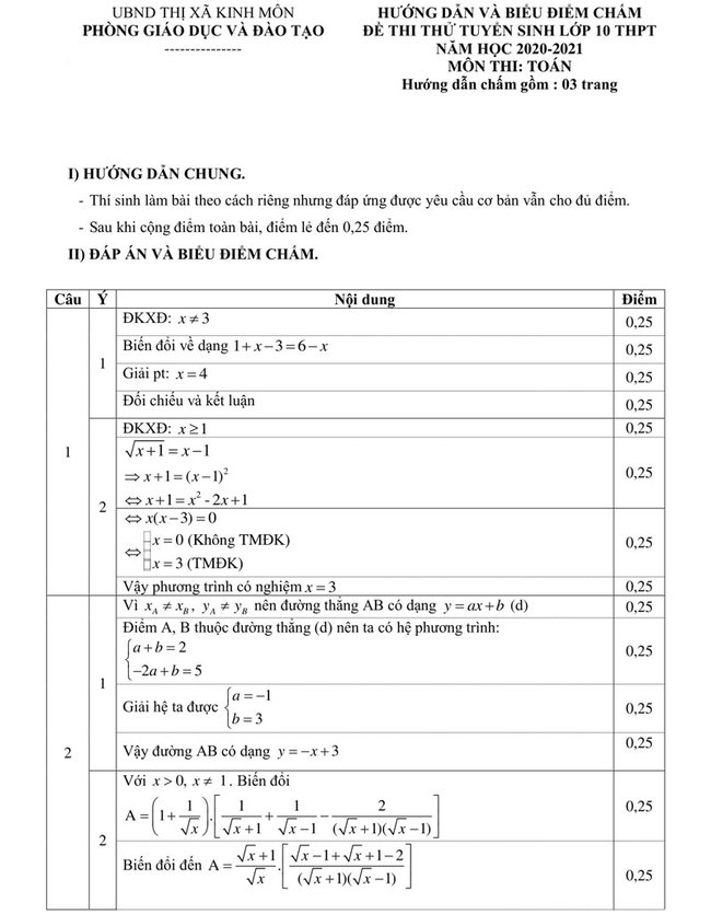 Đáp án đề thi thử vào 10 môn toán 2021 An Phụ, Hải Dương trang 1