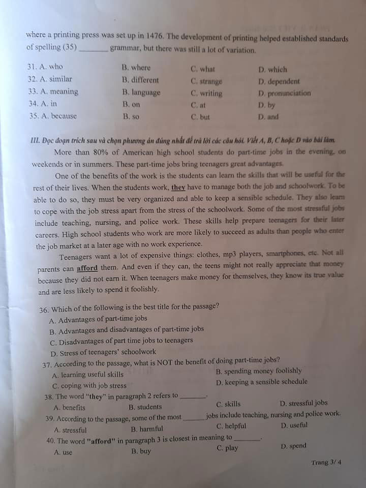 Đề thi tiếng Anh vào lớp 10 tỉnh Thanh Hoá năm 2021 trang 3