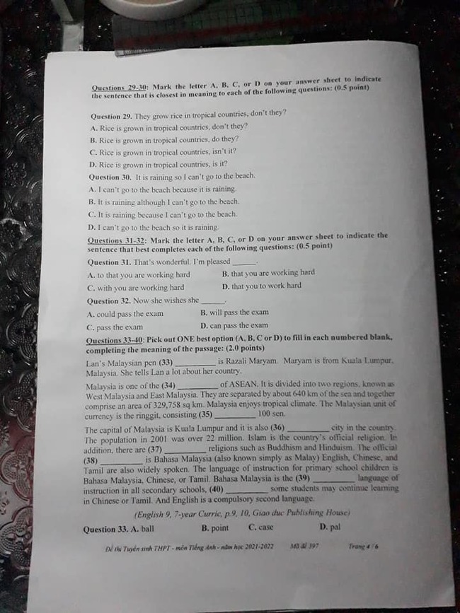 Đề thi tuyển sinh lớp 10 môn Anh tỉnh Tiền Giang 2021 trang 4
