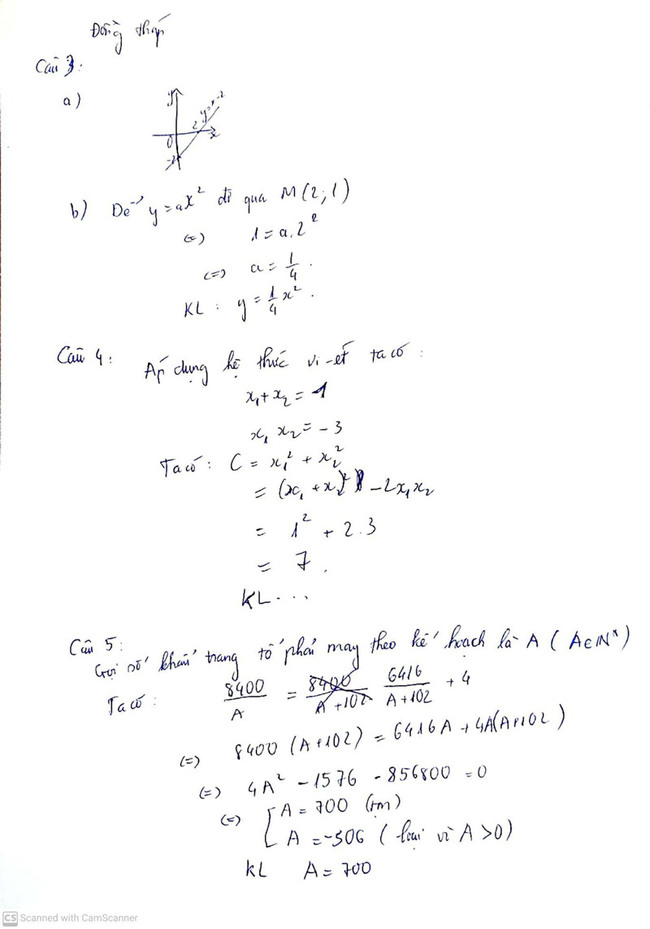 Đáp án đề thi Toán vào 10 2021 Đồng Tháp câu 3, 4, 5