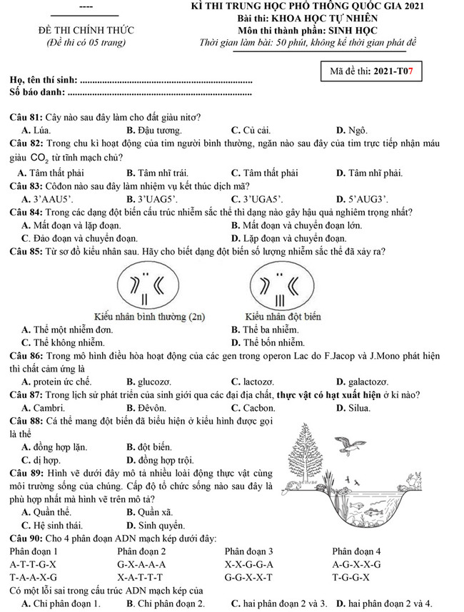 Đề thi thử môn sinh 2021 luyện thi ĐH Y Hà Nội số 07 trang 1