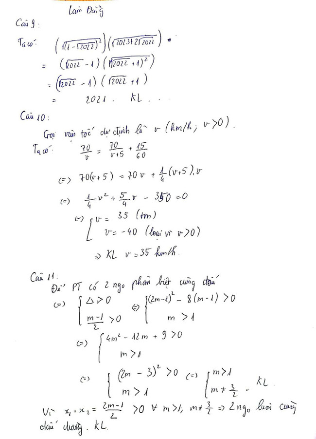 Đáp án Đề thi tuyển sinh lớp 10 môn Toán 2021 Lâm Đồng câu 9-câu 11