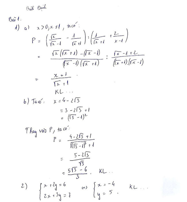 Đáp án đề thi vào 10 môn toán Bình Định 2021 bài 1