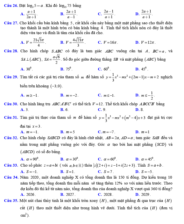 Đề thi thử THPT Quốc gia 2021 môn Toán Lương Ngọc Quyến ảnh 4