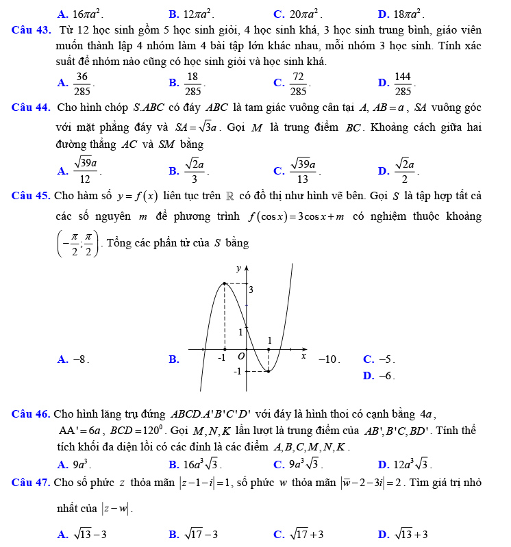 Đề thi thử THPT Quốc gia 2021 môn Toán Lương Ngọc Quyến ảnh 6