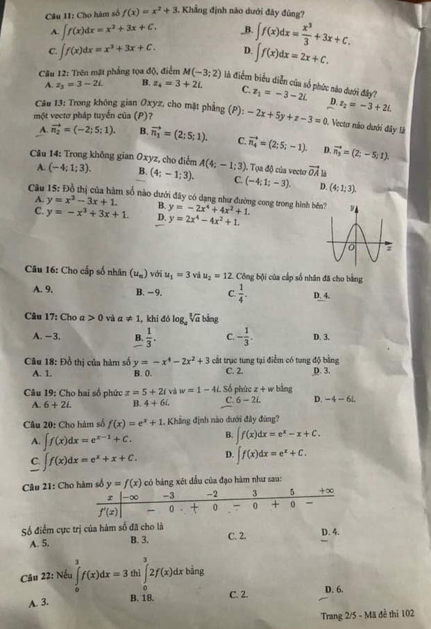 Đề thi và đáp án môn Toán THPT Quốc gia năm 2021 chính thức (ảnh 2)