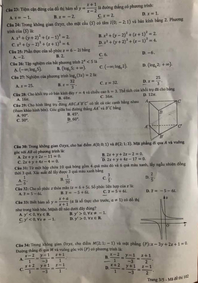 Đề thi và đáp án môn Toán THPT Quốc gia năm 2021 chính thức (ảnh 3)