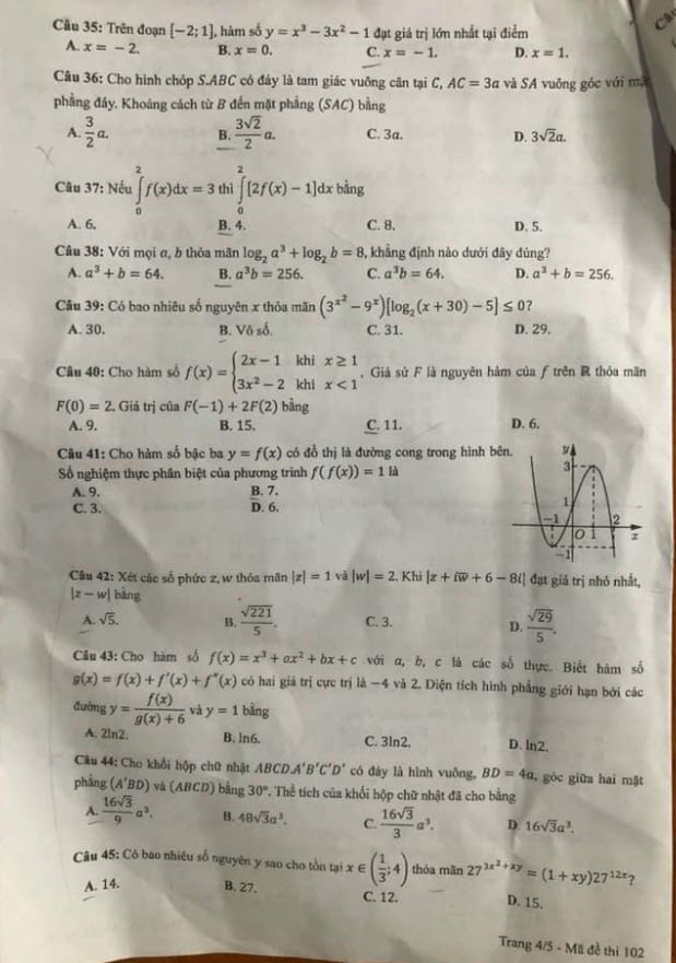 Đề thi và đáp án môn Toán THPT Quốc gia năm 2021 chính thức (ảnh 4)