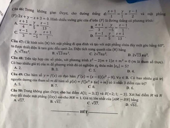 Đề thi và đáp án môn Toán THPT Quốc gia năm 2021 chính thức (ảnh 5)