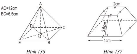 Tính thể tích, diện tích các hình chóp trong hình vẽ