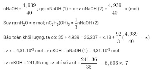 Để xà phòng hoá 35 kg triolein cần 4,939 kg NaOH thu được 36,207 kg xà phòng