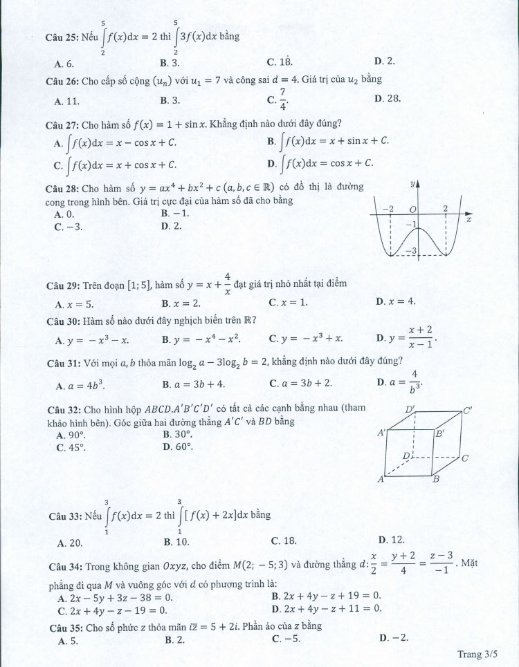 Đề thi minh họa môn toán 2022 ảnh 3