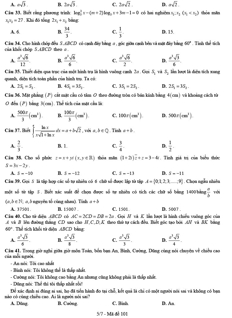 Đề thi thử môn Toán 2022 cụm trường THPT Nghệ An ảnh 5