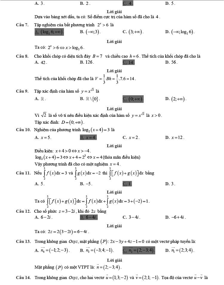 Giải chi tiết đề minh họa toán 2022 trang 2