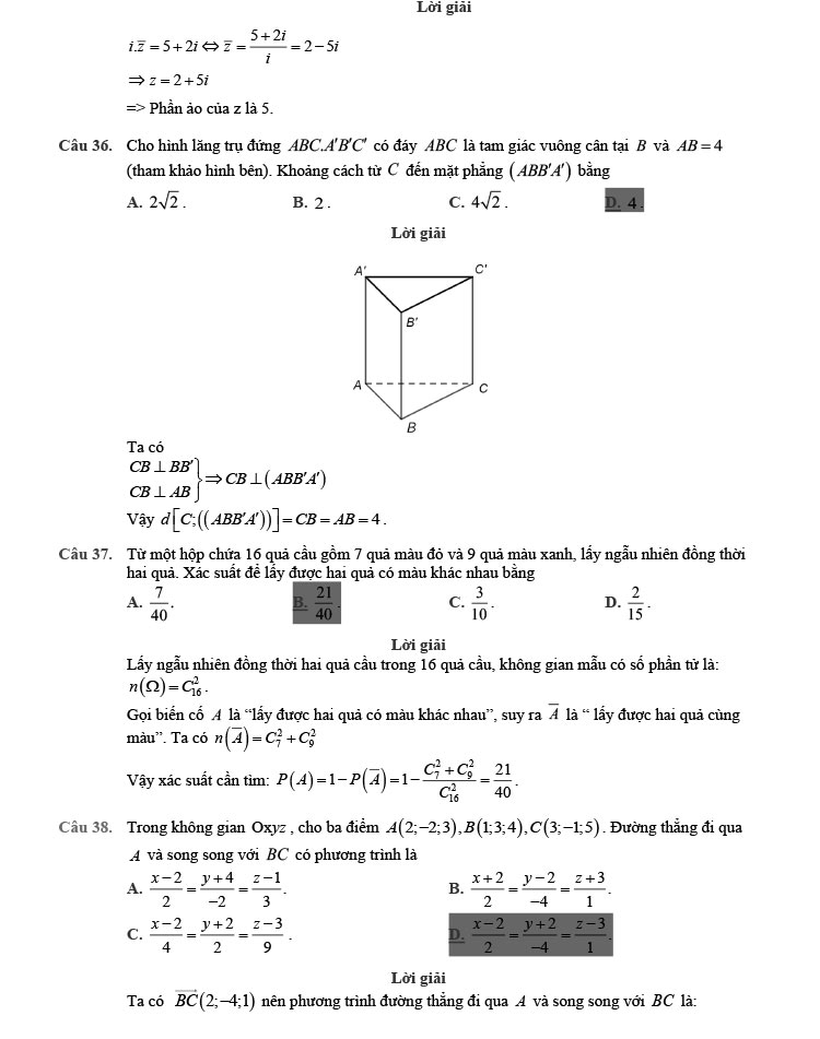 Giải chi tiết đề minh họa toán 2022 trang 7