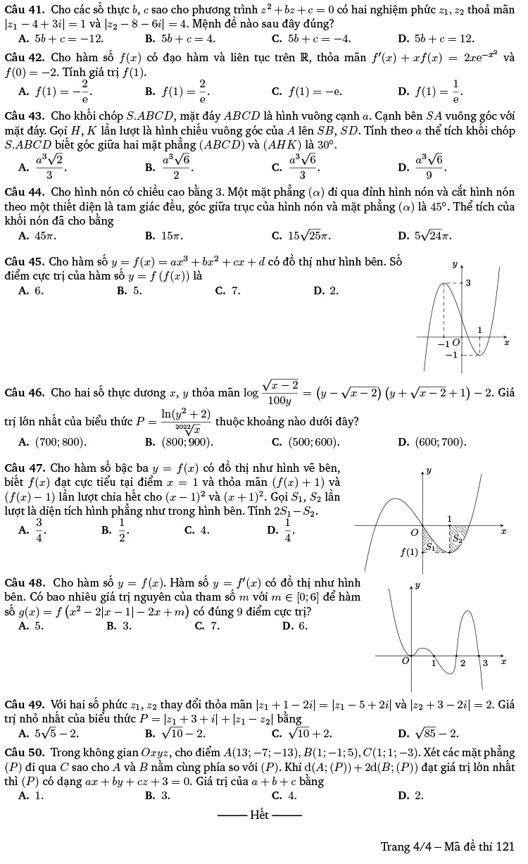 Đề thi thử THPT quốc gia 2022 môn toán Phan Đình Phùng trang 4