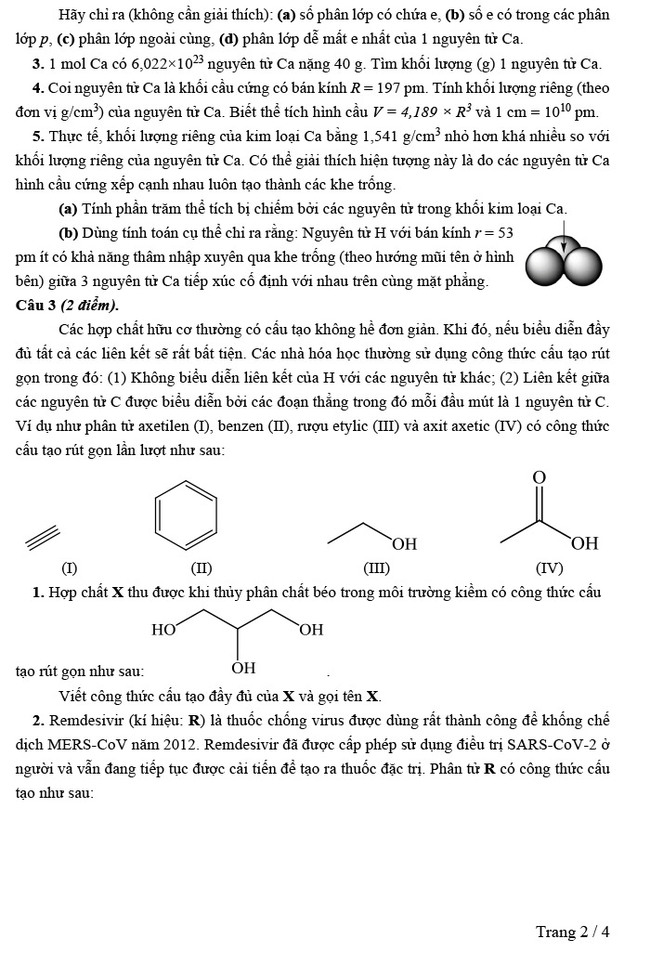 Đề Hóa chuyên vào 10 Lê Hồng Phong Nam Định 2021 trang 2