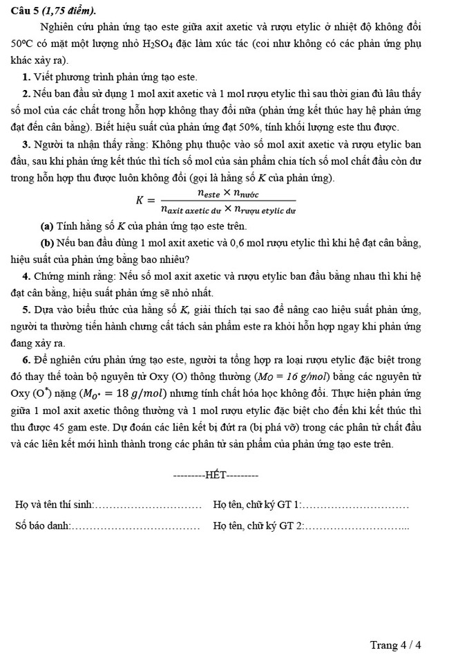 Đề Hóa chuyên vào 10 Lê Hồng Phong Nam Định 2021 trang 4