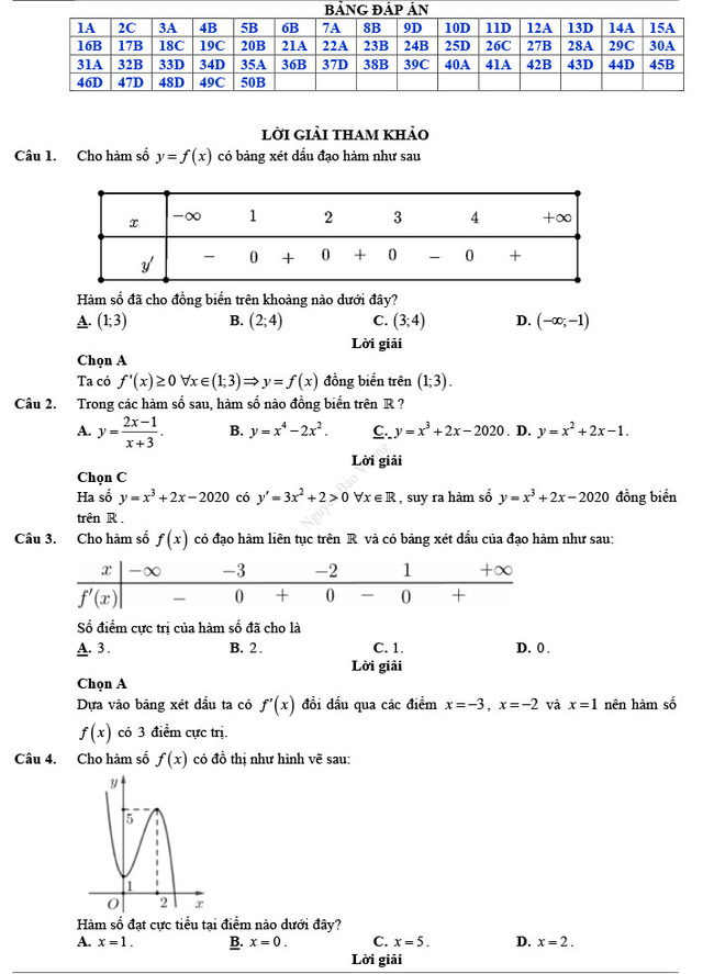 Đáp án đề thi thử THPT Quốc gia 2022 môn Toán đề số 3 trang 1