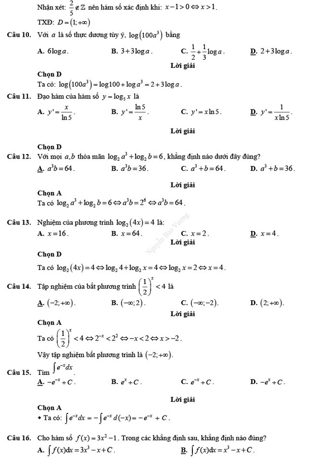Đáp án đề thi thử THPT Quốc gia 2022 môn Toán đề số 3 trang 3