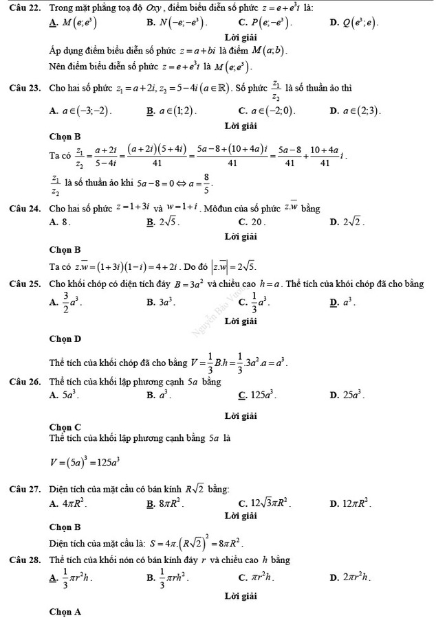 Đáp án đề thi thử THPT Quốc gia 2022 môn Toán đề số 3 trang 5