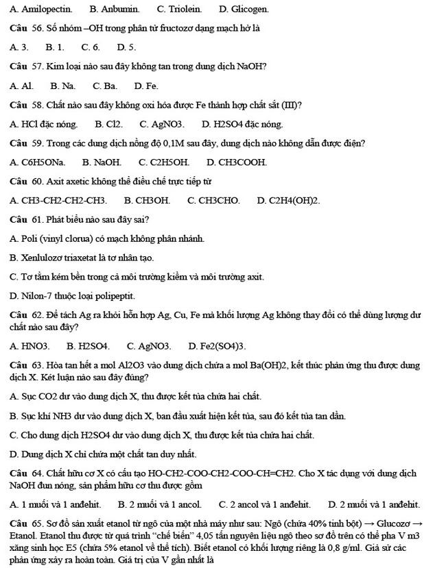 Đề thi thử hóa 2022 chuyên Lê Hồng Phong lần 1 ảnh 2